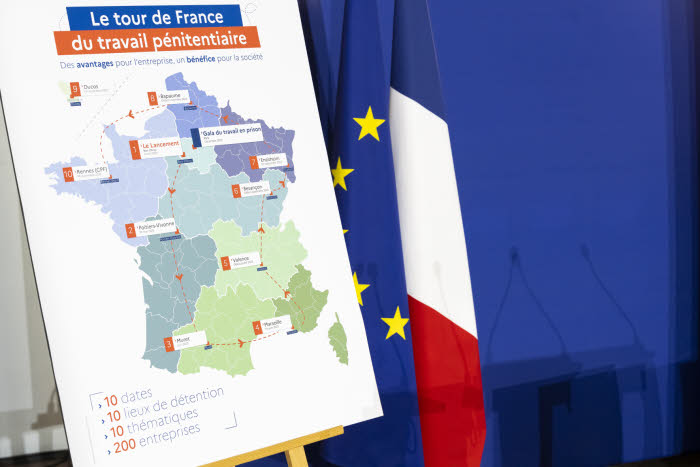 Éric Dupond-Moretti - Tour de France du travail pénitentiaire - Bois d'Arcy